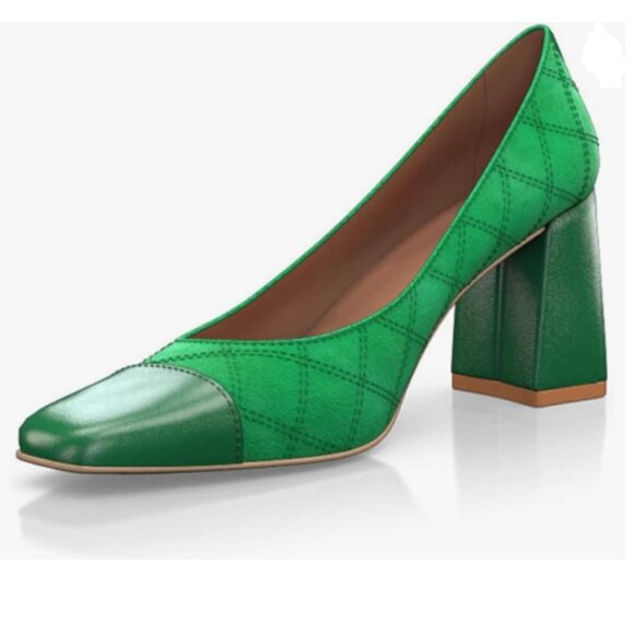 YDN Emerald Green Block Heel Pumps - Picture 1 of 8